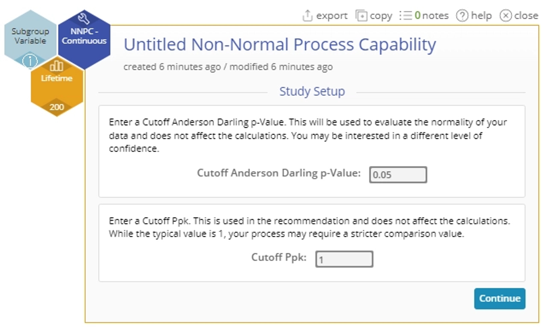 Non-normal process capabilities with cutoff values set.