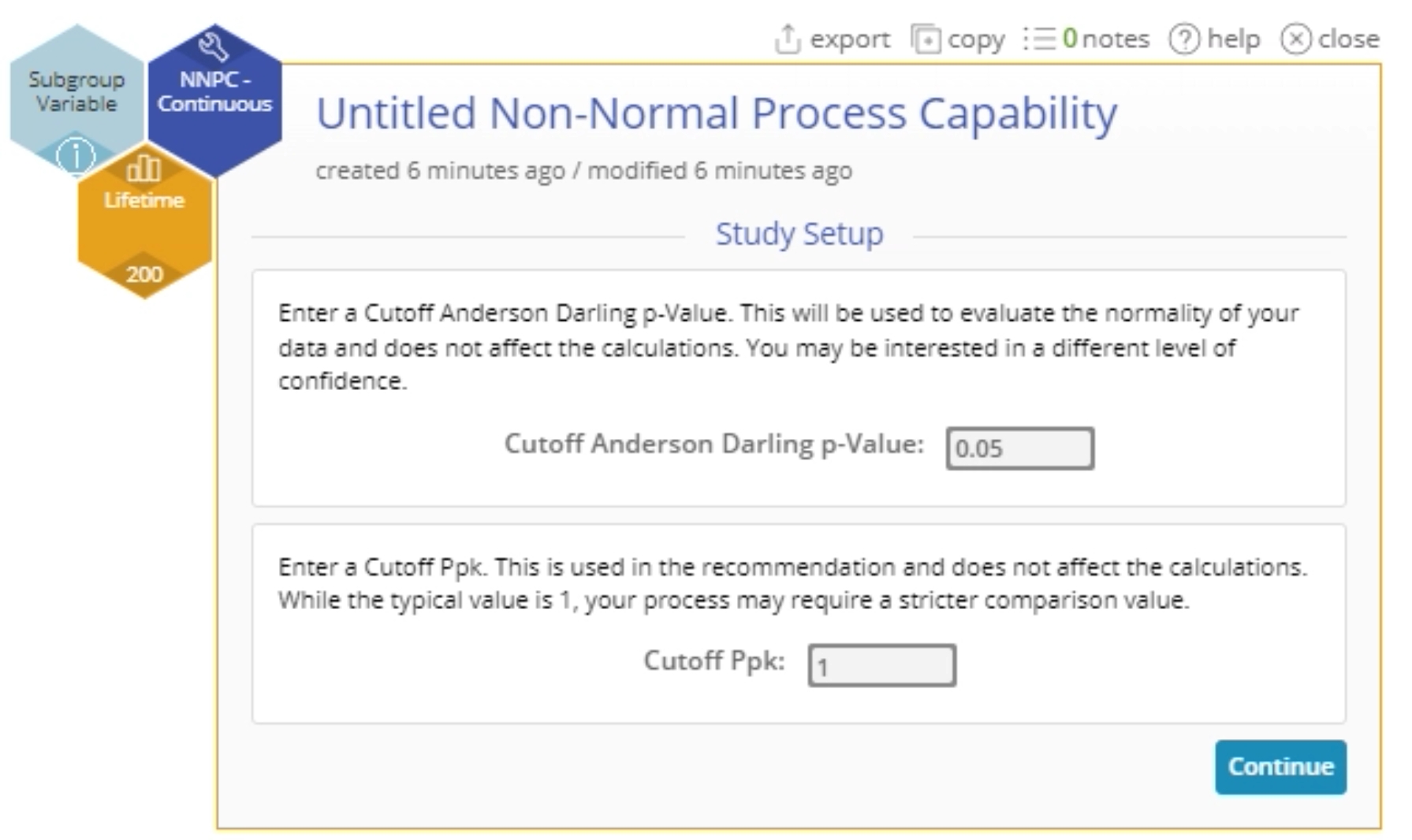 Non-normal process capabilities with cutoff values set.