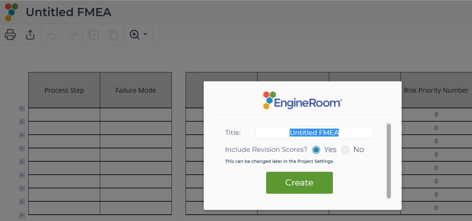 Pop up to rename FMEA.