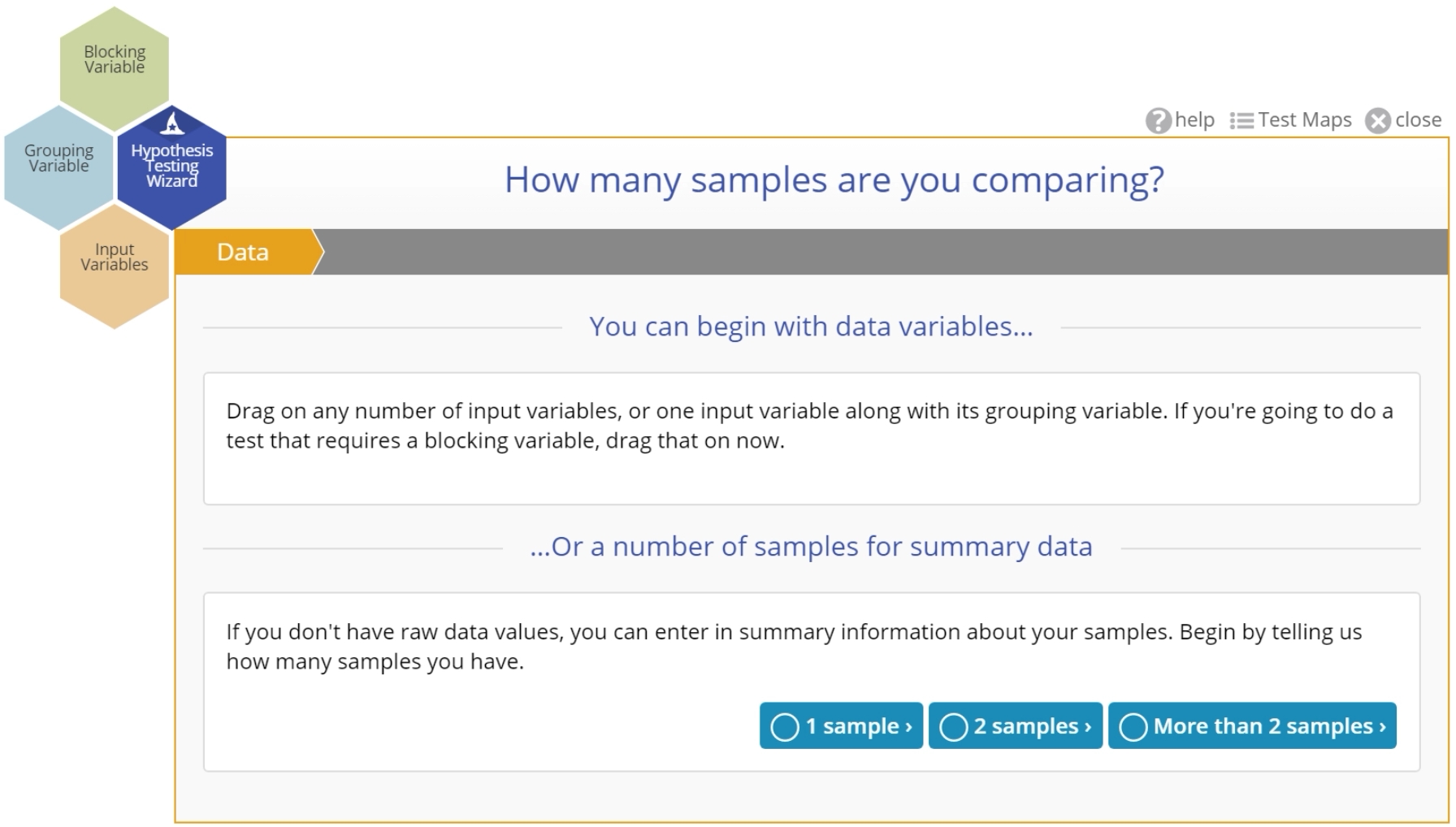 Pop up asking how many samples are being compared.