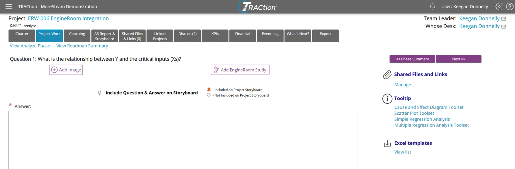 A TRACtion question with the "Add EngineRoom Study" button visible.