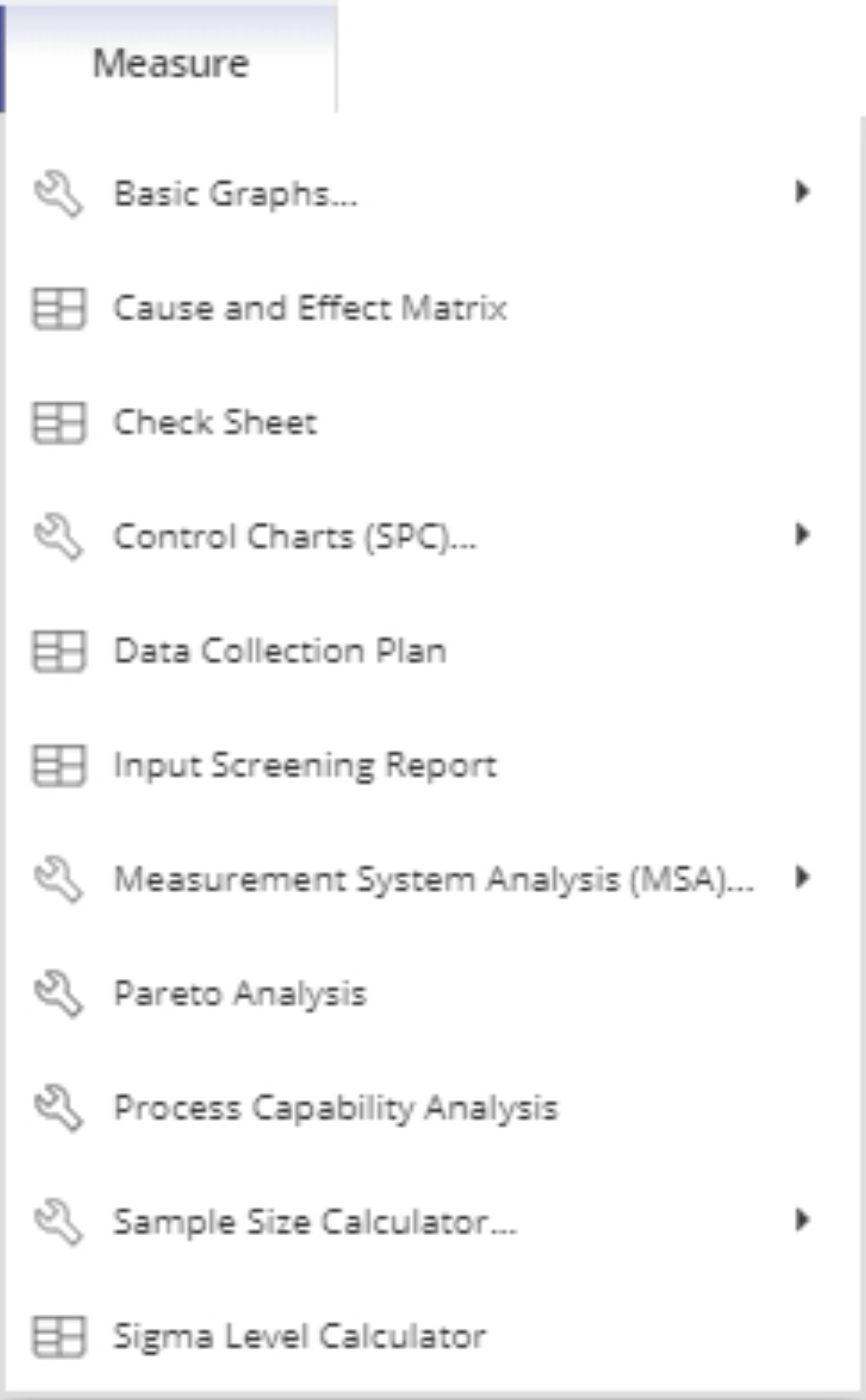 Measure tool menu.