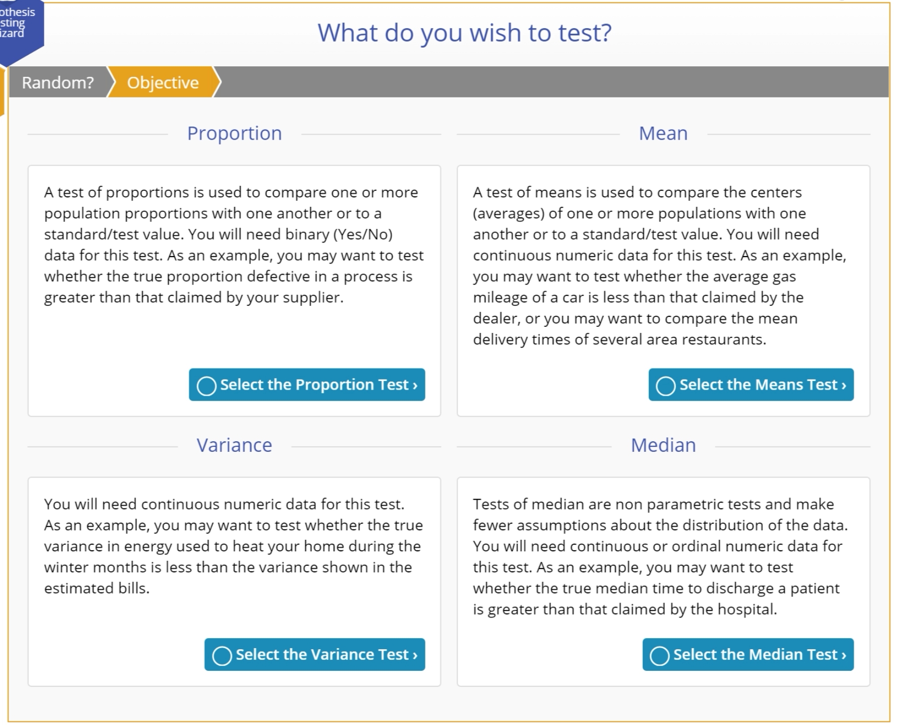 Menu asking what you wish to test.