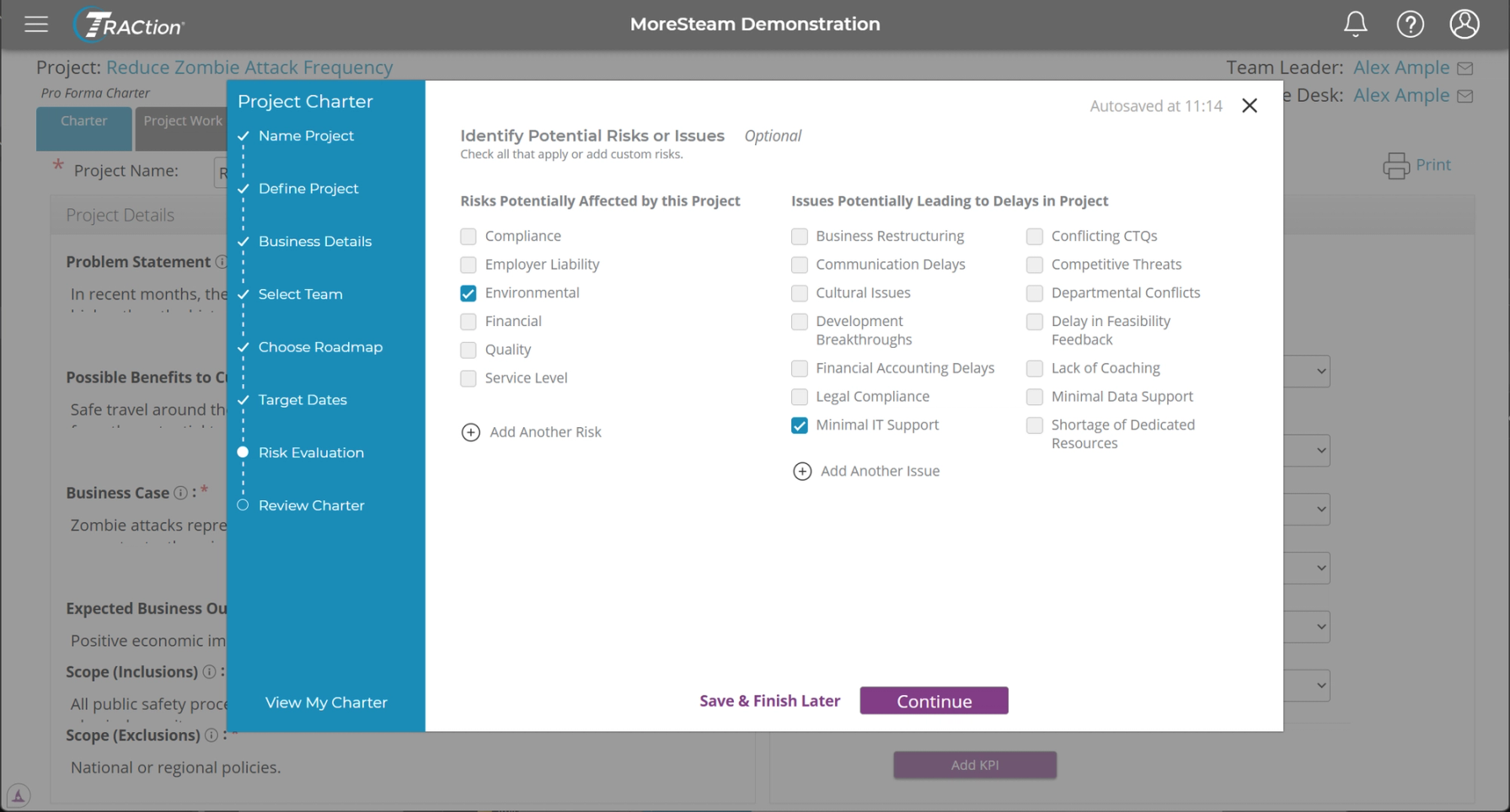 Example of a project with Environmental risks and potential issues with minimal IT support.