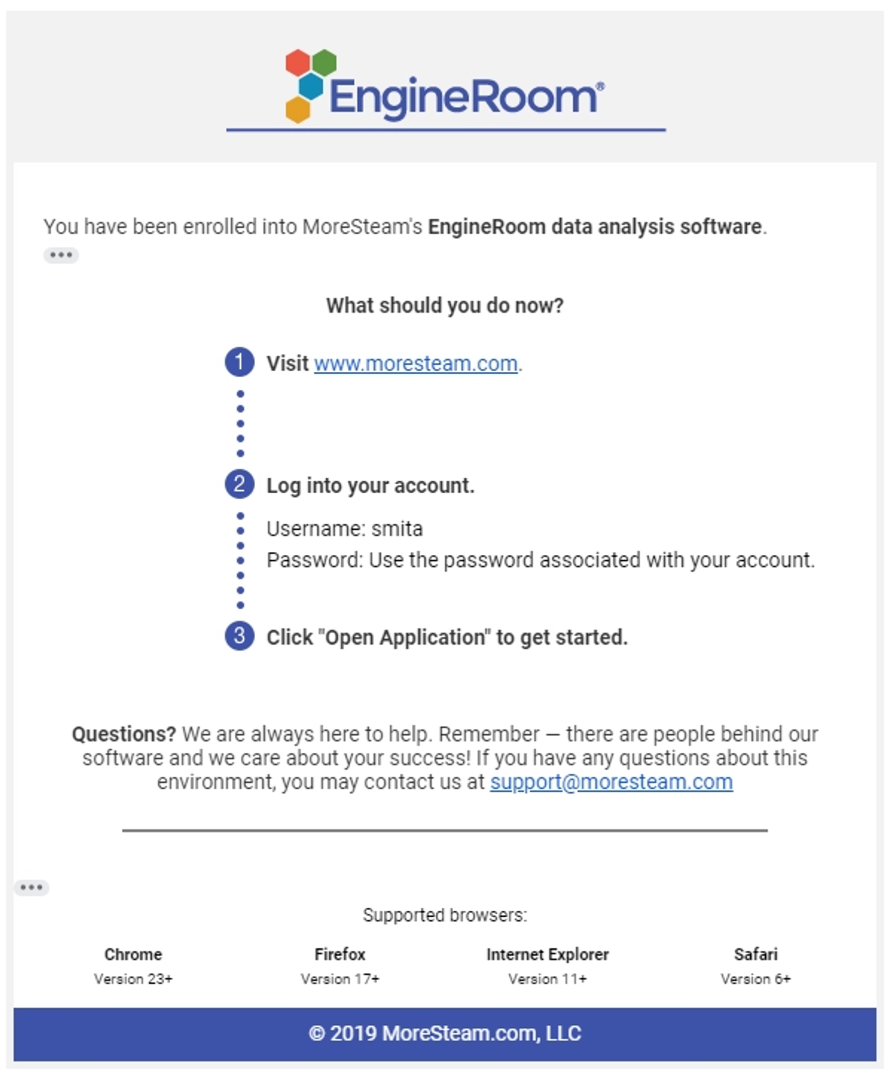 Welcome email sent to user after successfully signing up for EngineRoom