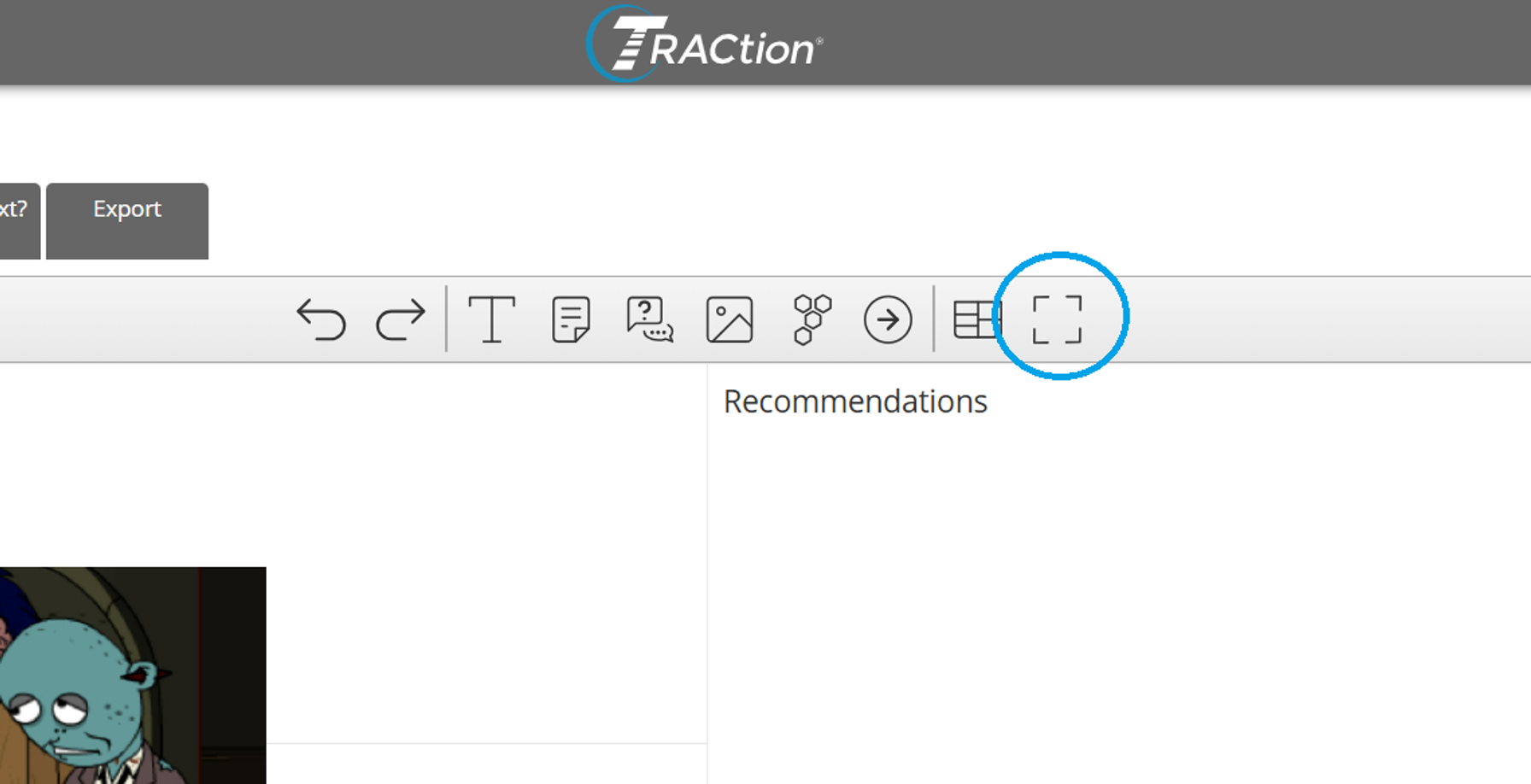 The icon for making the A3 report take up the full window screen highlighted in blue.