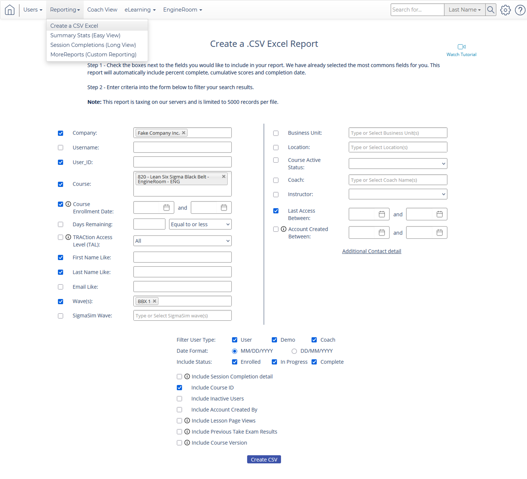 Create a .CSV Excel Report