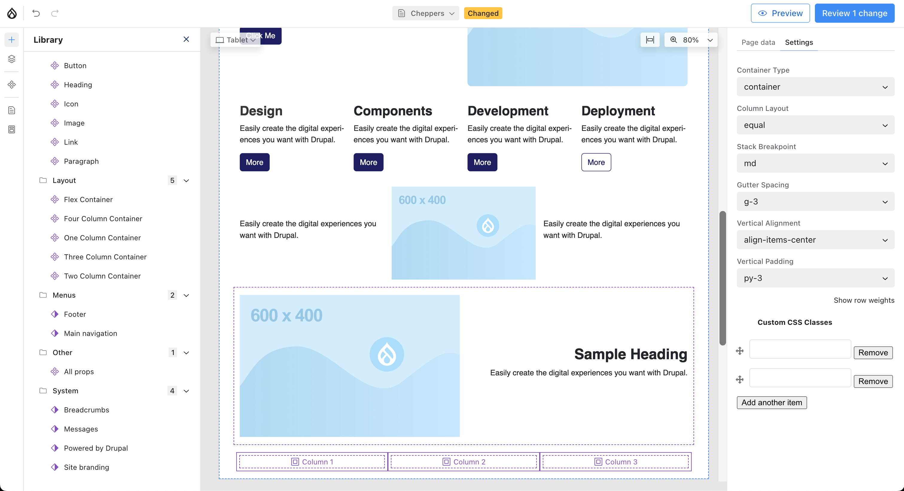 Canvas dashboard with Cheppers SDC
