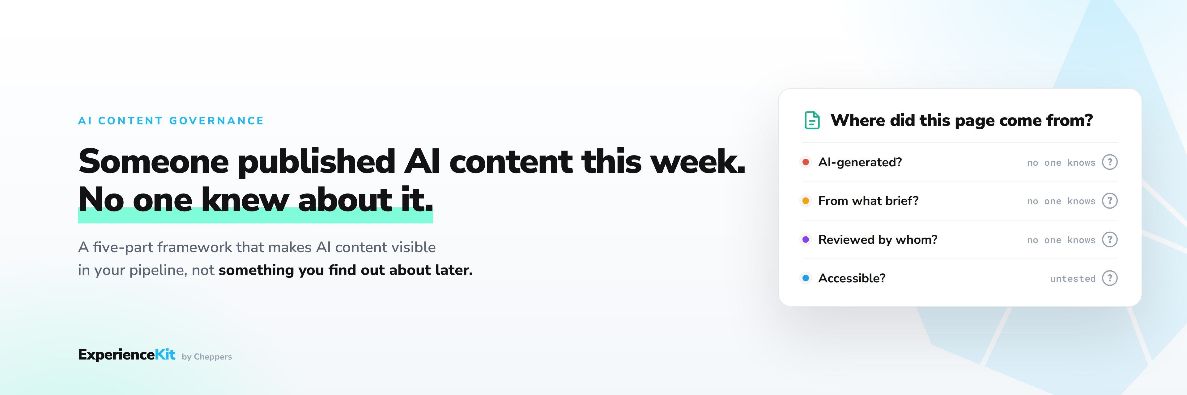 Someone published AI content this week and no one knew about it: without a governed pipeline, nothing records where a page came from.