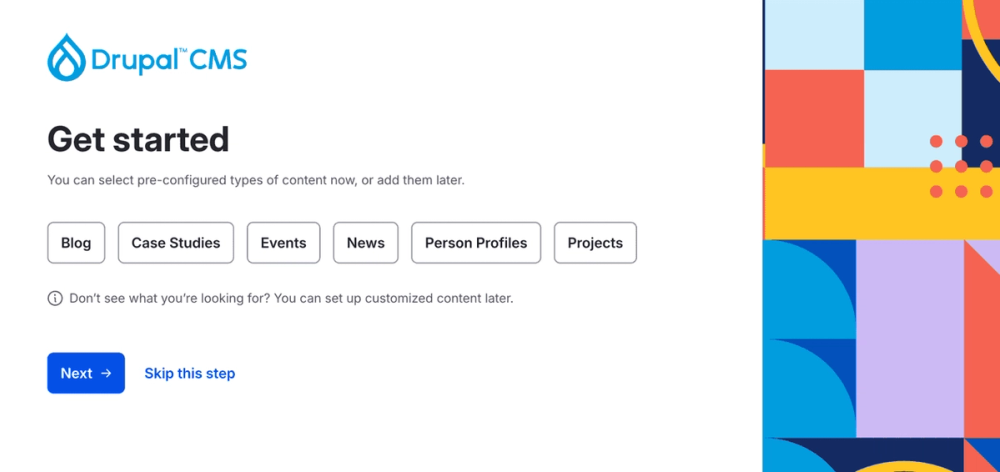 Drupal CMS starting screen
