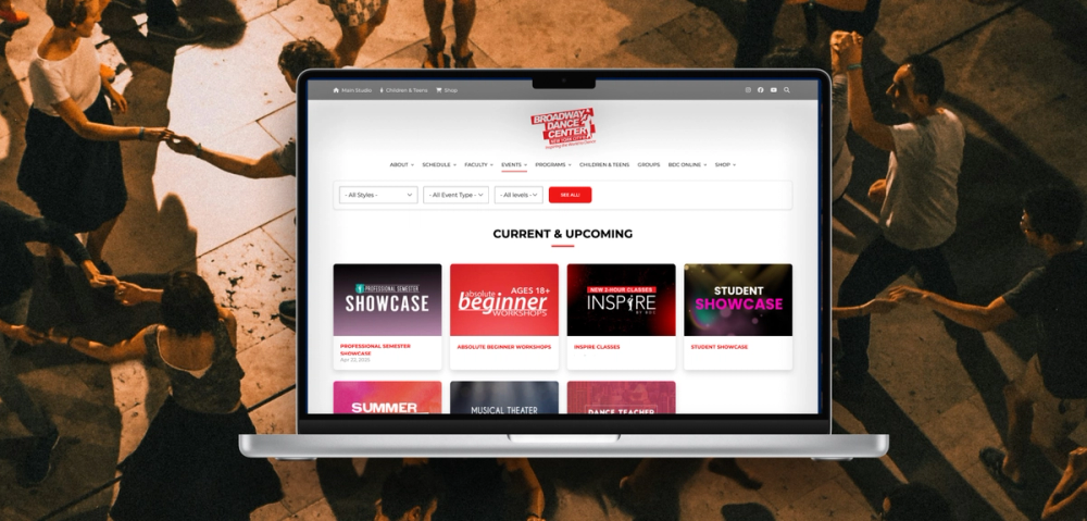 broadway dance center's website on a laptop