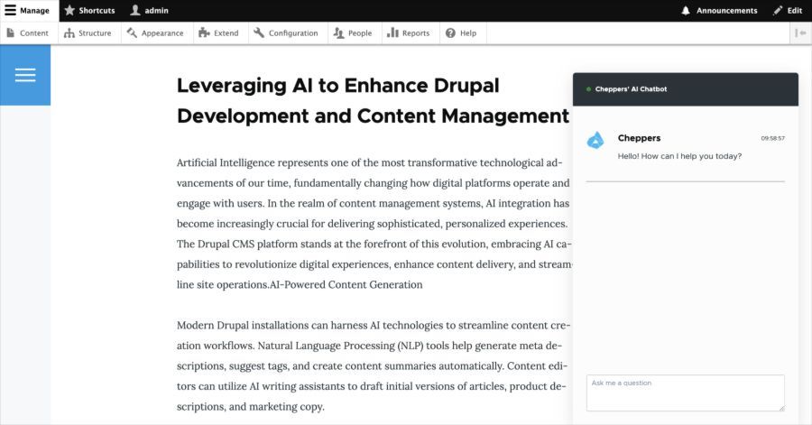 AI Chatbot, site-aware assistance