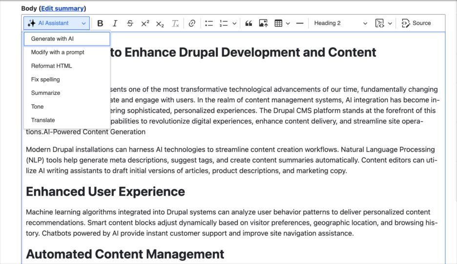 Editorial acceleration, AI, CKEditor
