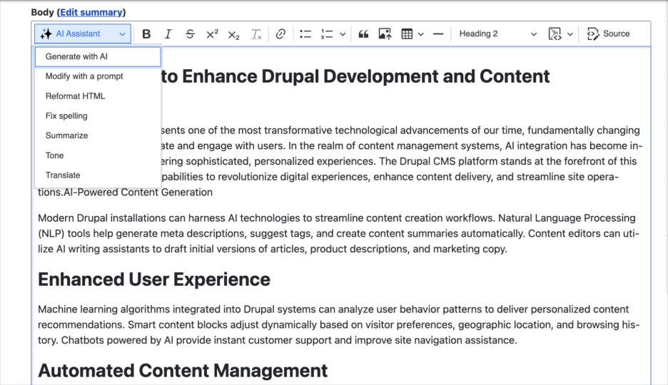 Editorial acceleration, AI, CKEditor