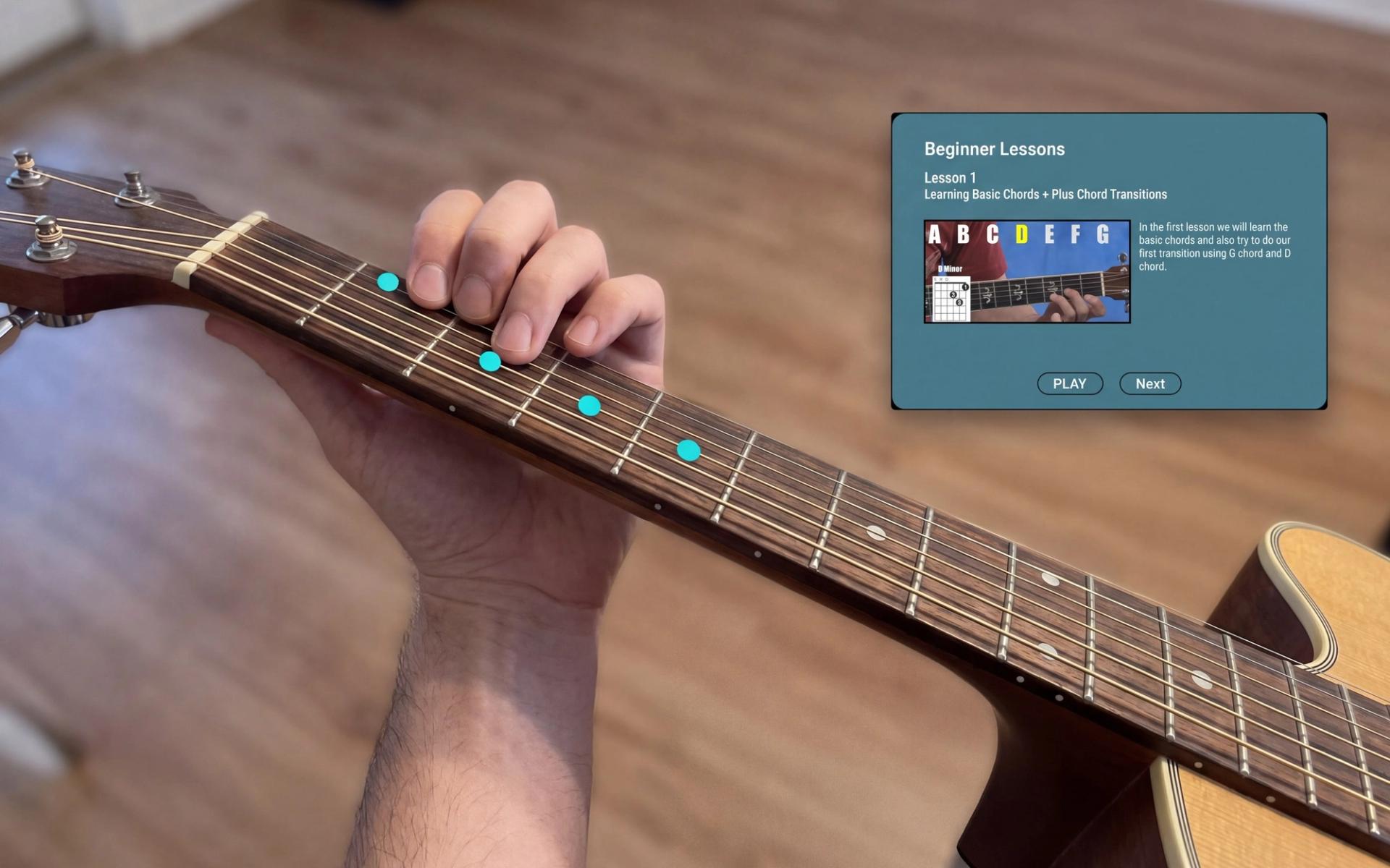 Looking down the fretboard mid chord