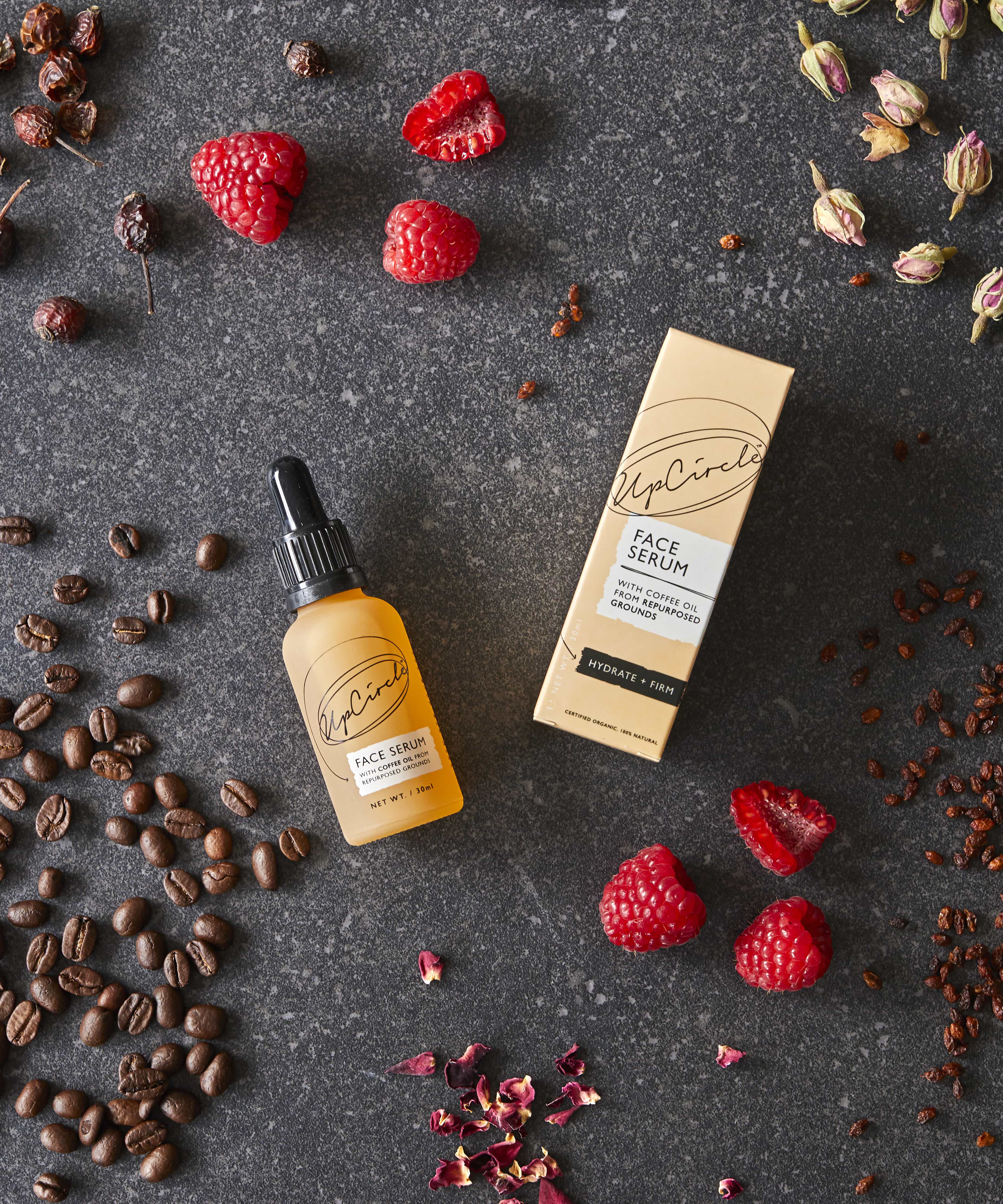 Face serum on decorative table