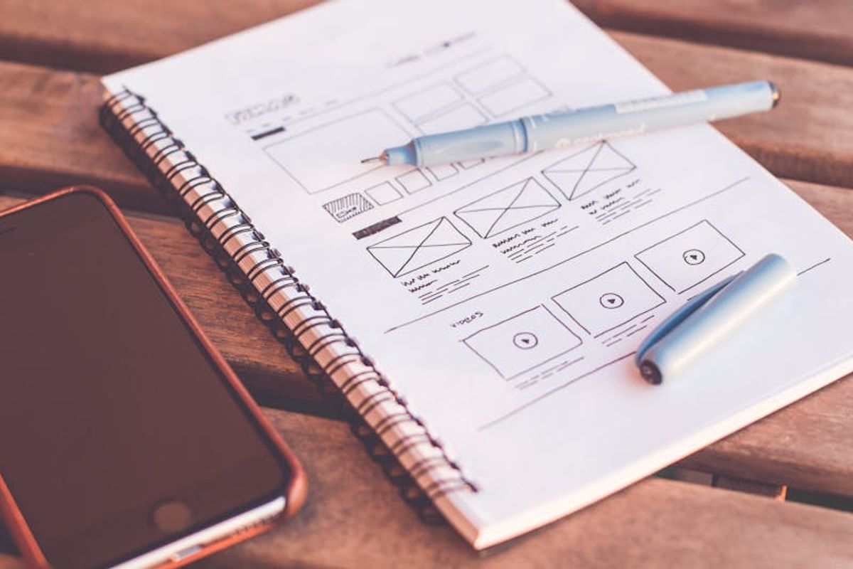 Mobile app UX design wireframes and prototypes on a designer workstation