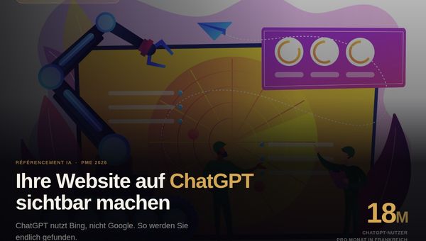 Technischer Leitfaden um Ihre Website auf ChatGPT sichtbar zu machen - Illustration mit Roboterarm und KI-Interface