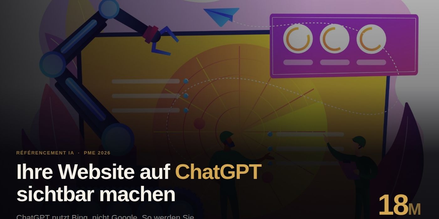 Technischer Leitfaden um Ihre Website auf ChatGPT sichtbar zu machen - Illustration mit Roboterarm und KI-Interface