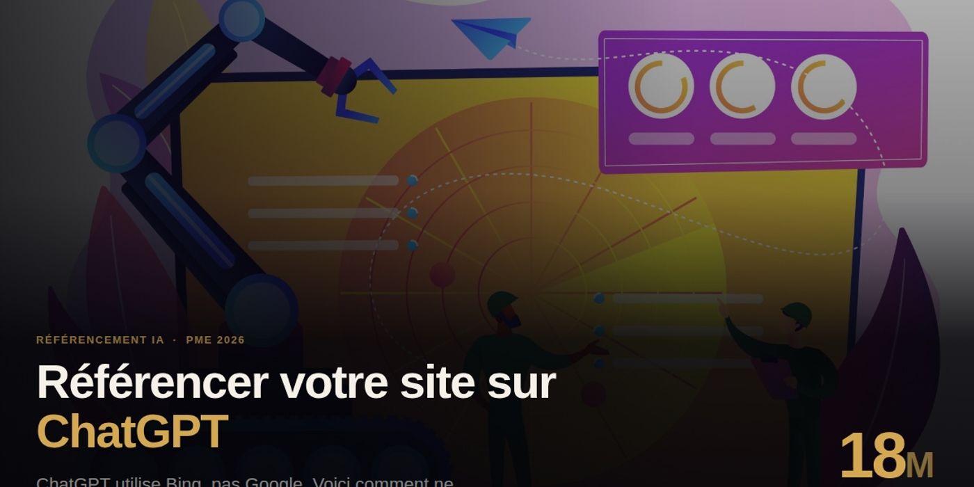 Guide technique pour referencer votre site sur ChatGPT - illustration avec bras robotique et interface IA