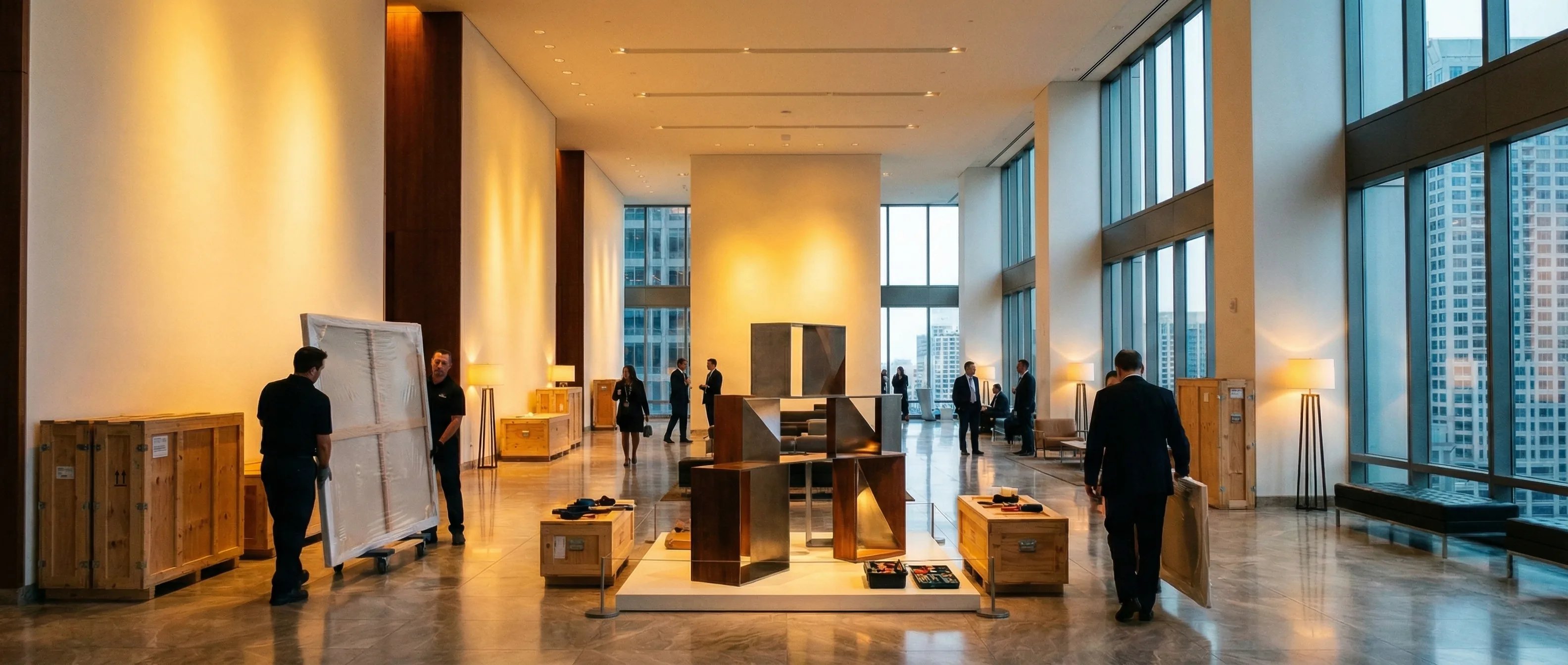 Kunstwerken worden gewisseld in bedrijfshal