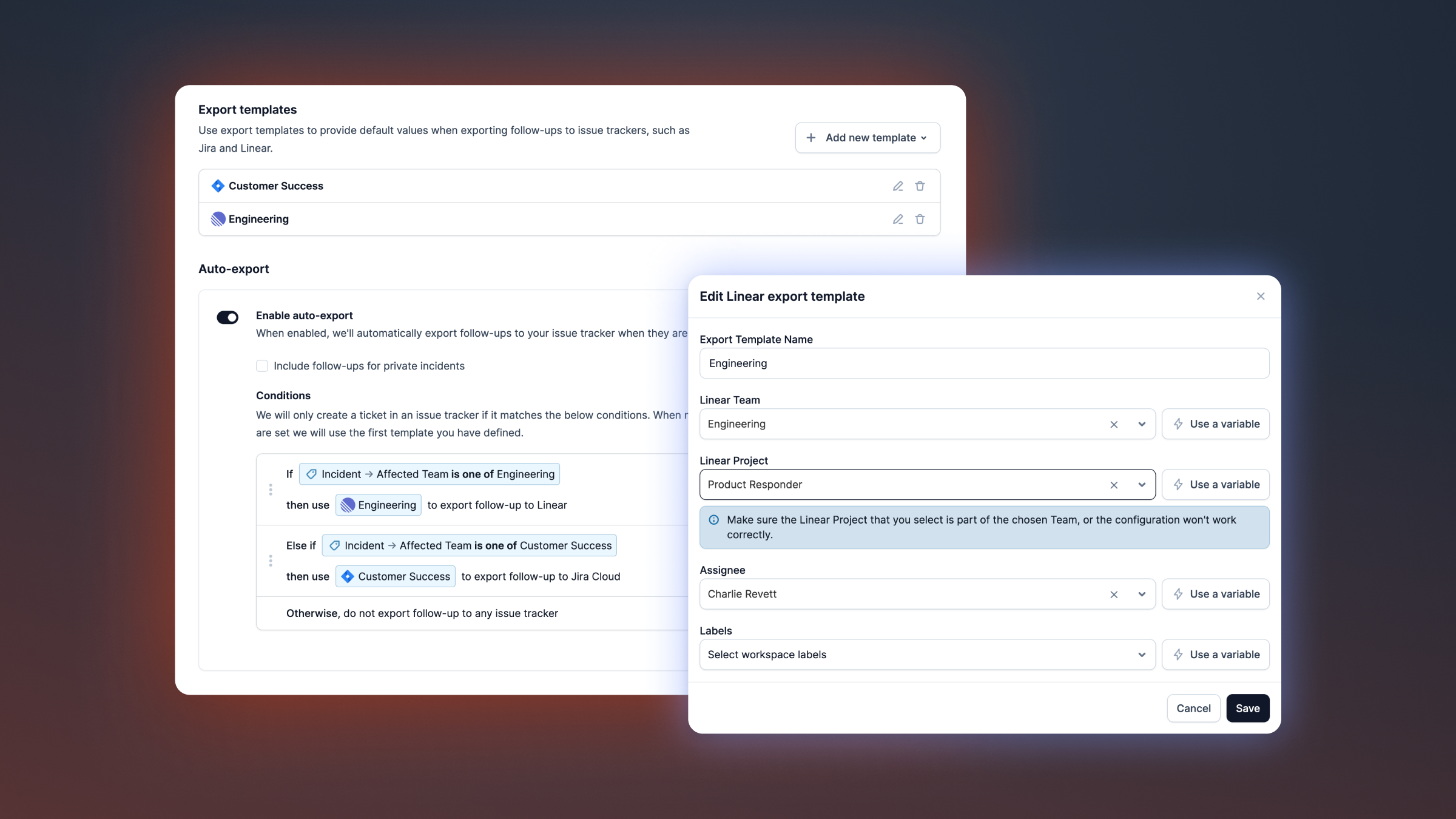 Auto-export follow-ups