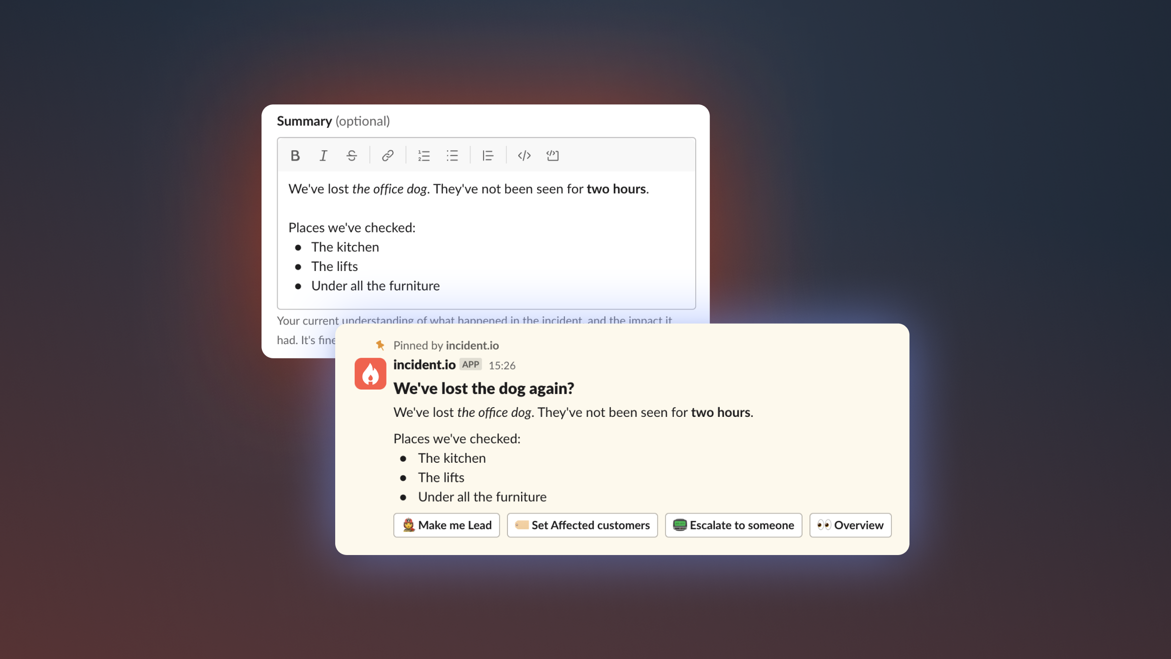 Rich text summaries and updates
