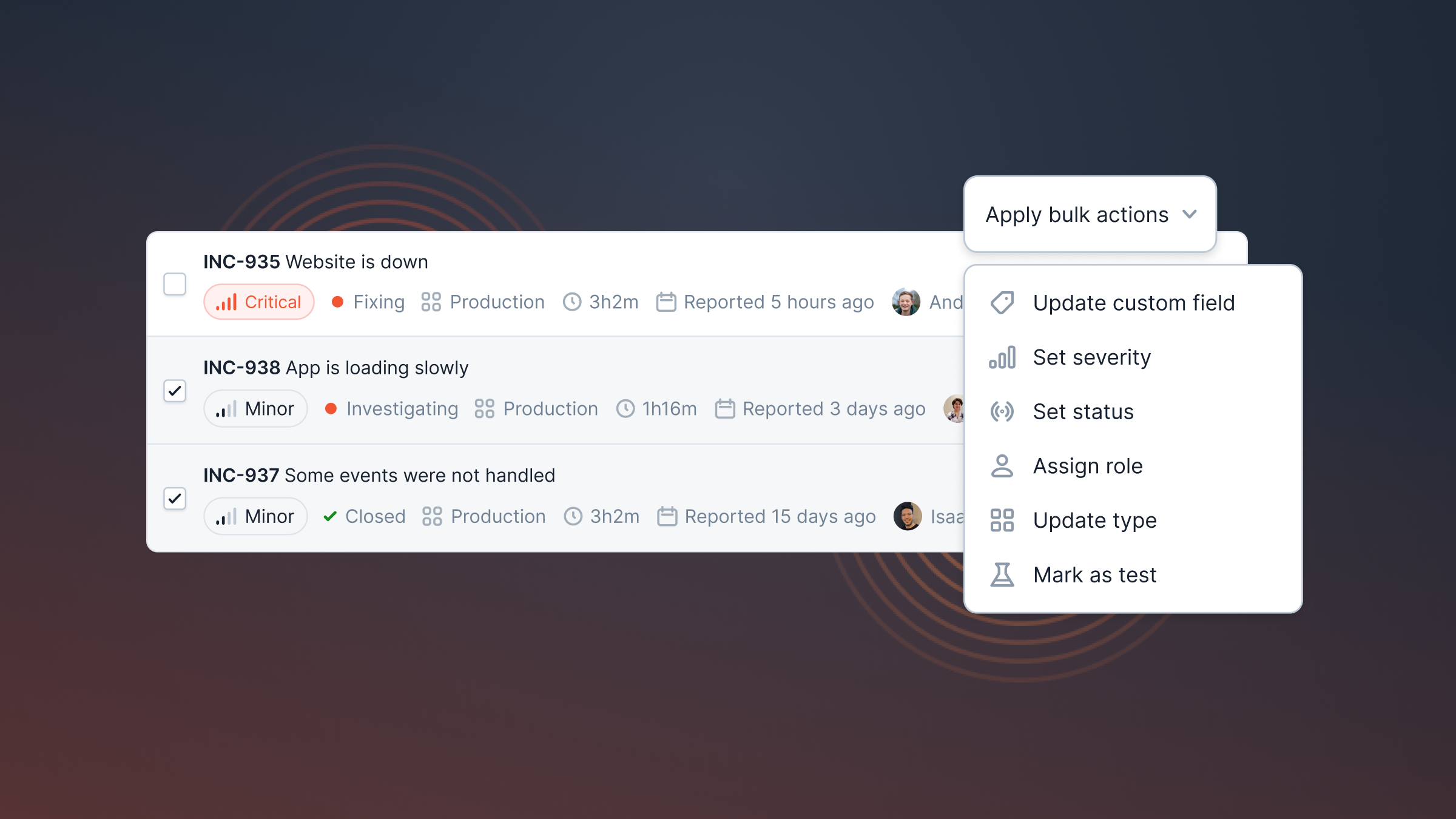 Edit all your incidents with Bulk Actions