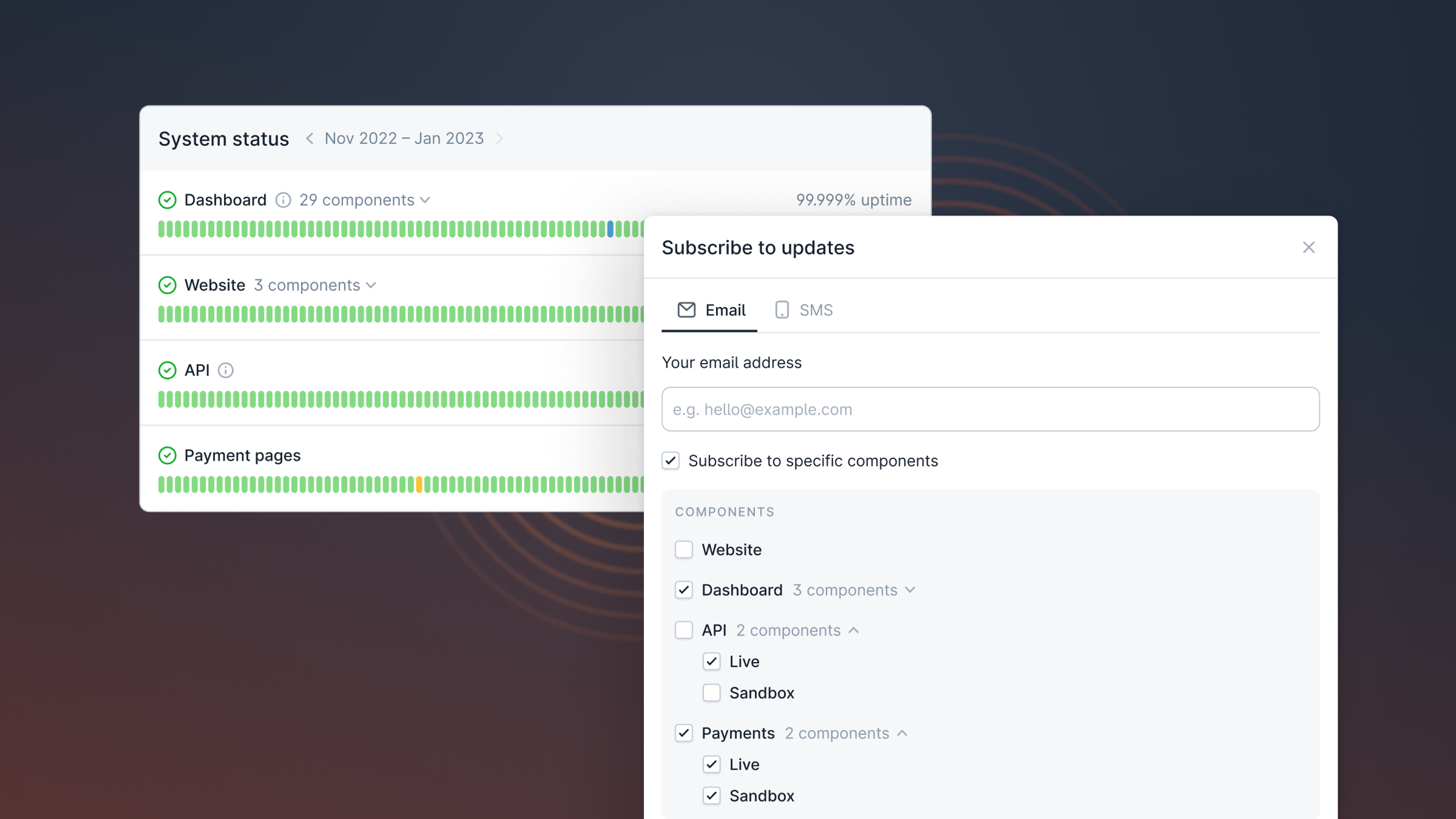 Component subscriptions for Status Pages
