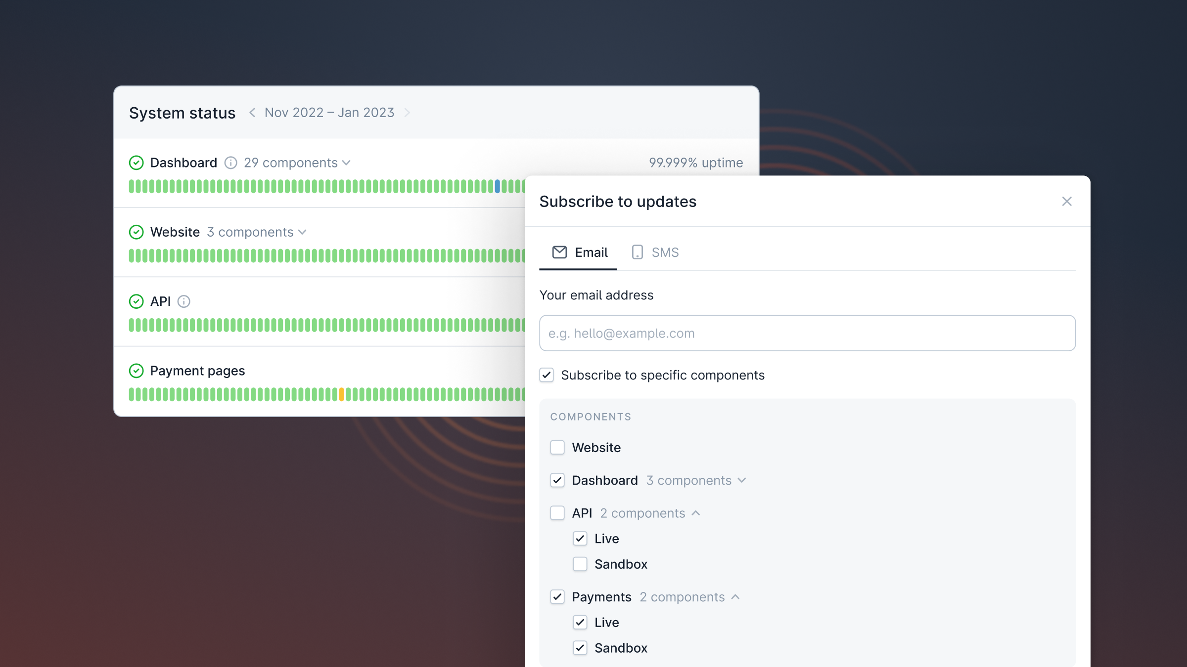 Component subscriptions for Status Pages