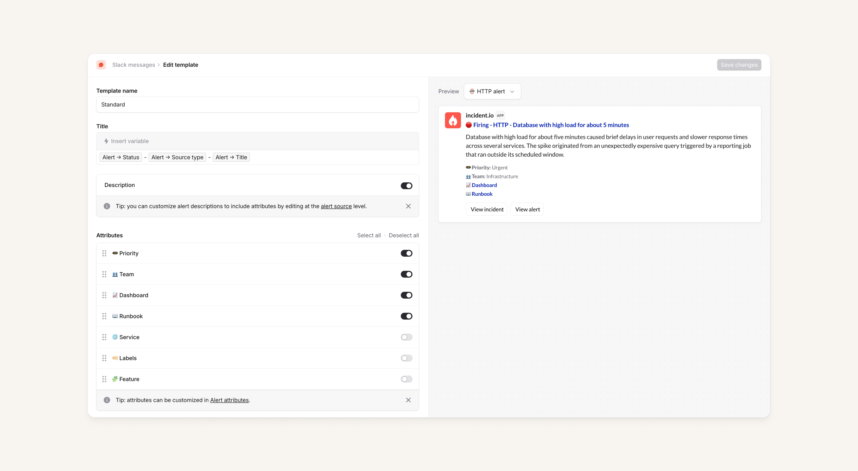 Customize alert messages | Changelog | incident.io