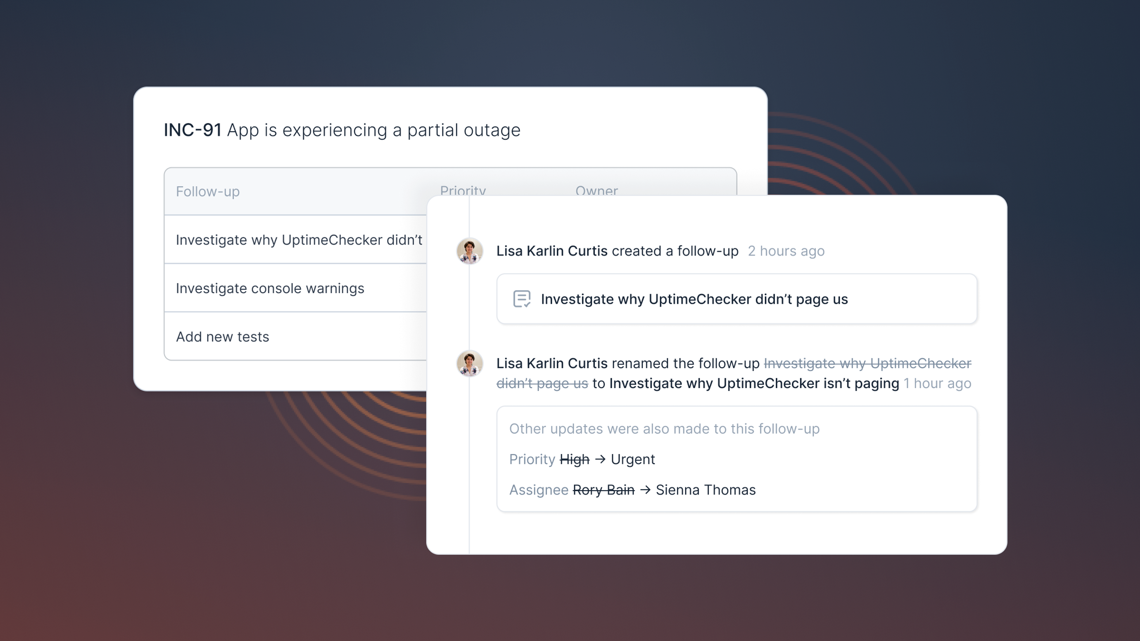 New timeline items for follow-up and action updates