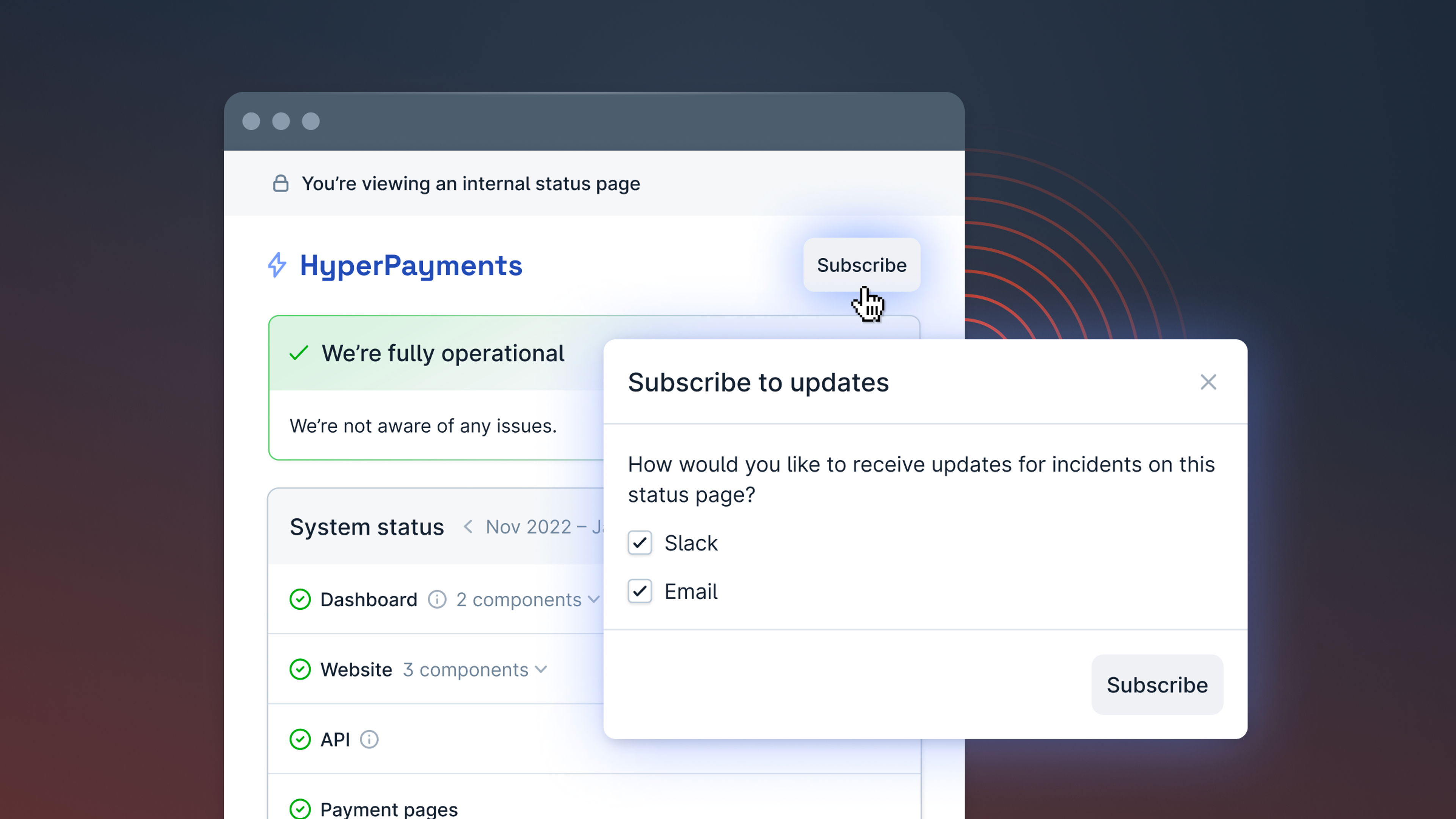 Subscriptions for internal status pages
