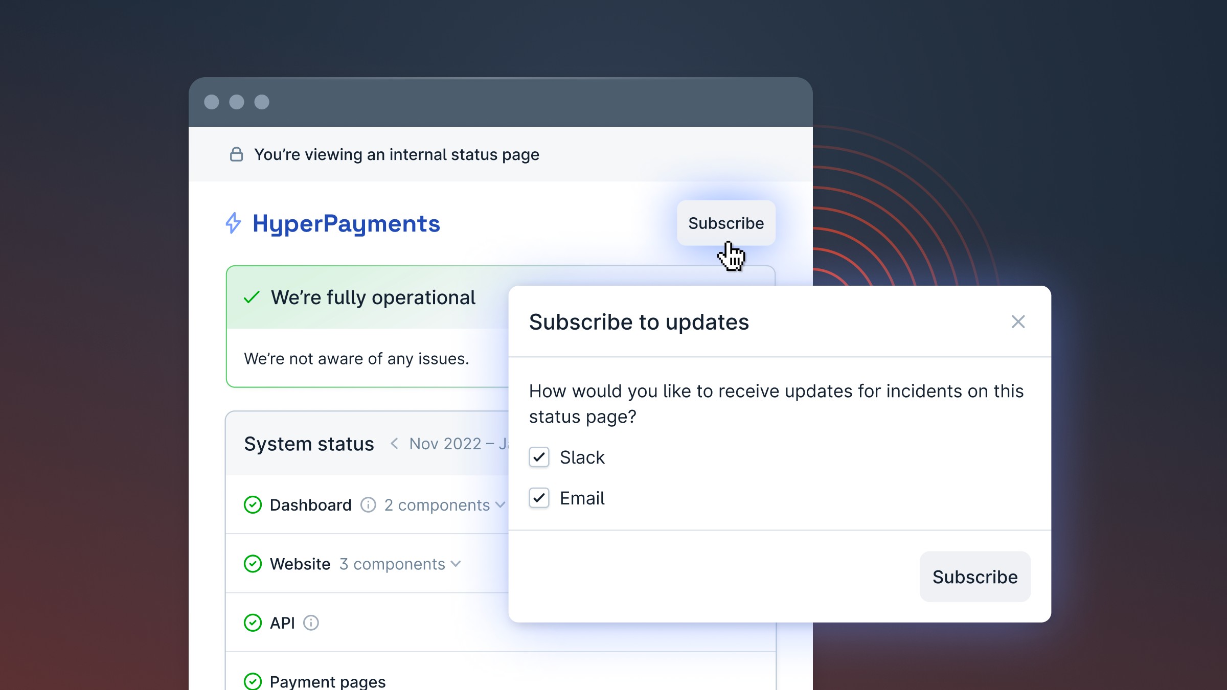 Subscriptions for internal status pages