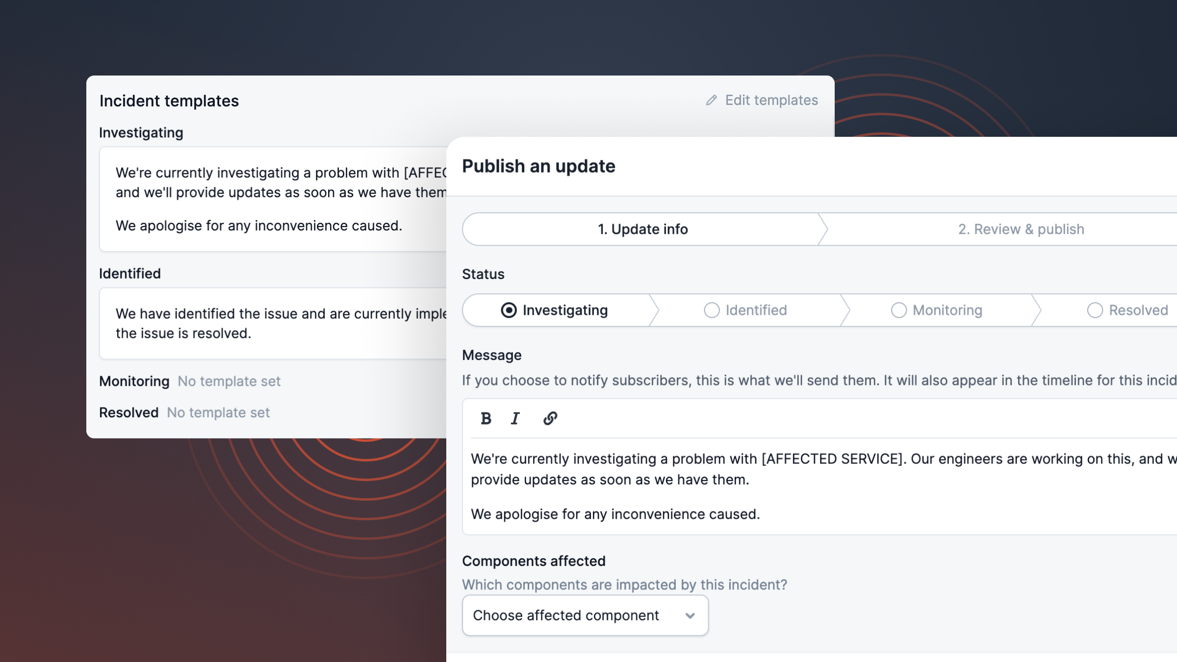 Status Pages templates & Slack subscriptions