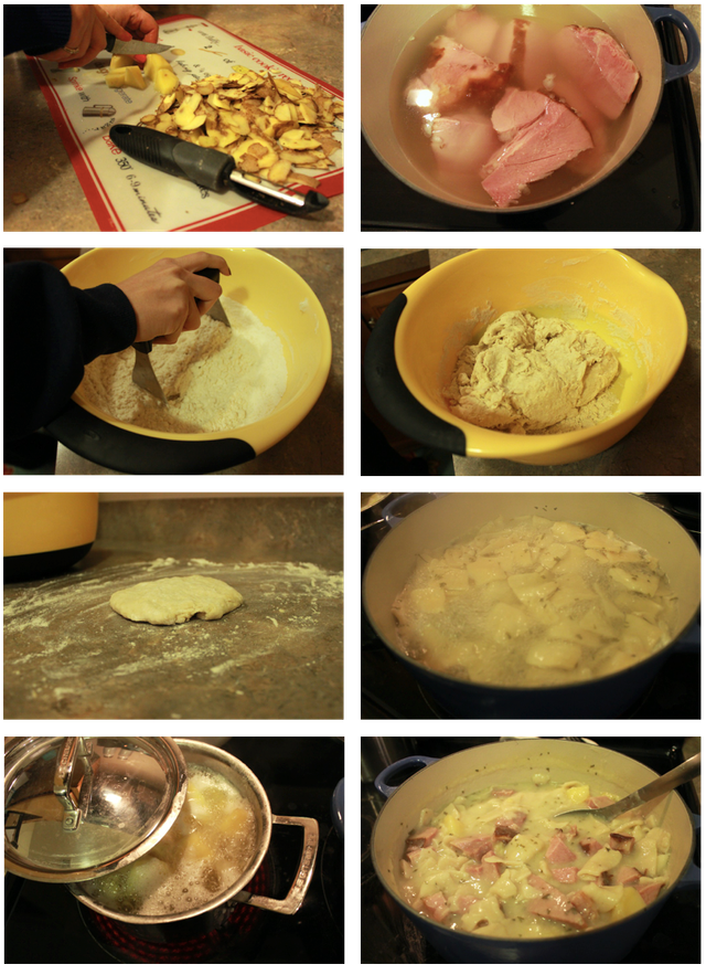 Step-by-step photos of Grandma preparing Pennsylvania Dutch ham pot pie