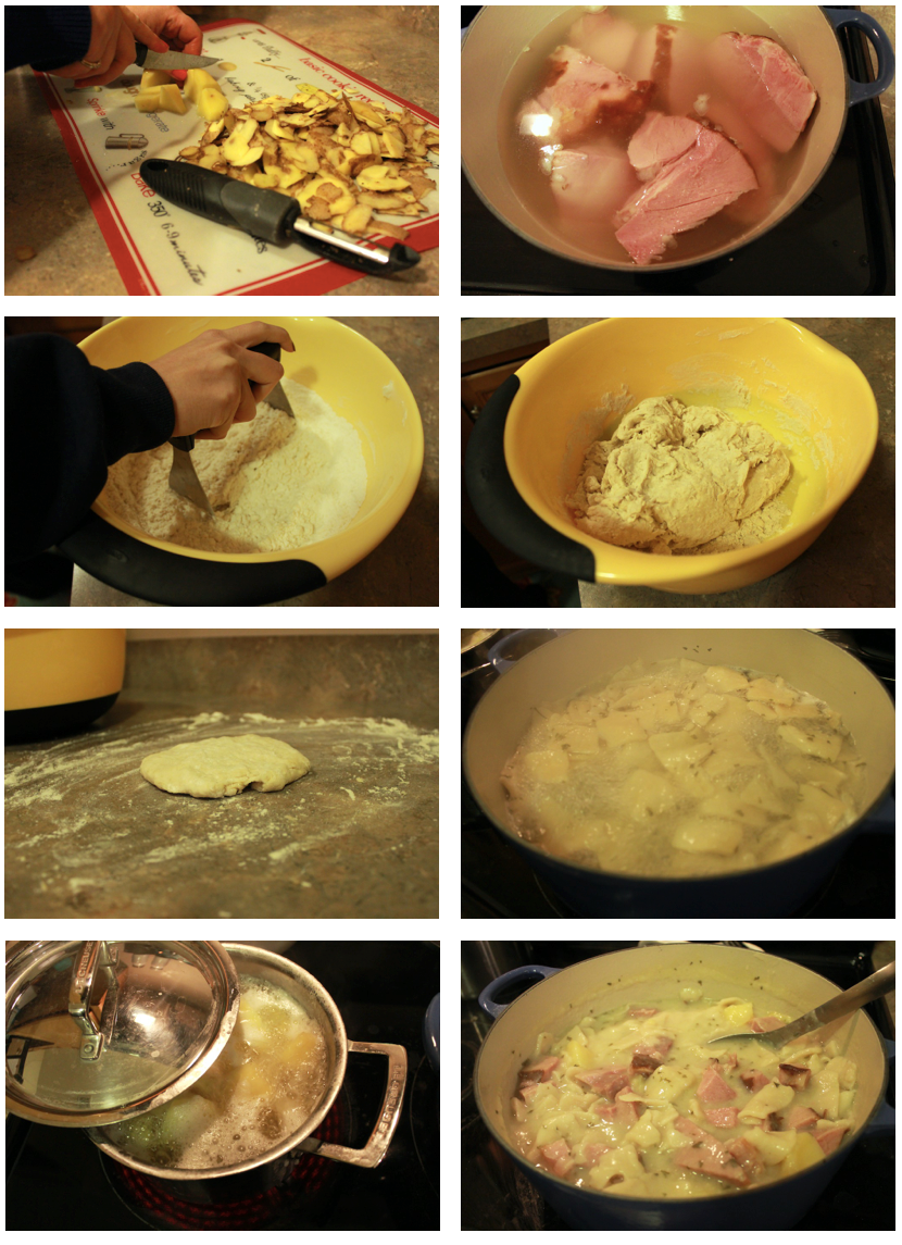 Step-by-step photos of Grandma preparing Pennsylvania Dutch ham pot pie
