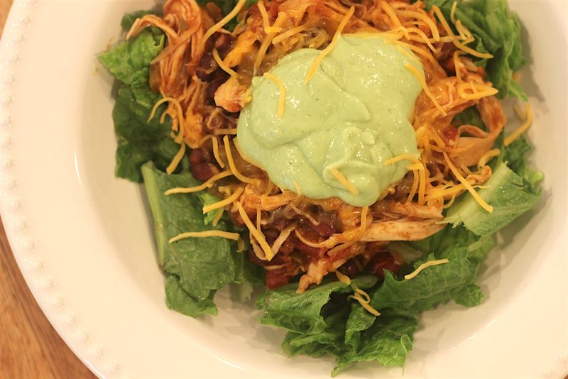 Crock Pot Chicken & Black Bean Salad with Avocado Buttermilk Dressing