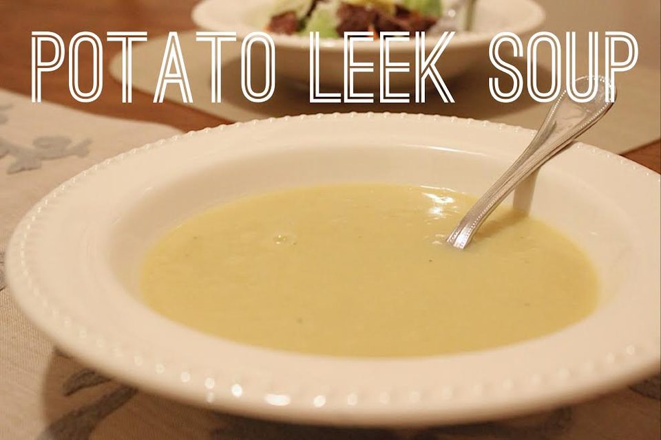 A bowl of potato leek soup