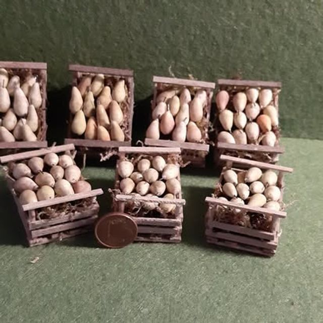 Set di cassette in legno con uova ovali in miniatura