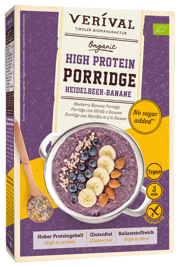 High Protein Porridge Heidelbeer-Banane