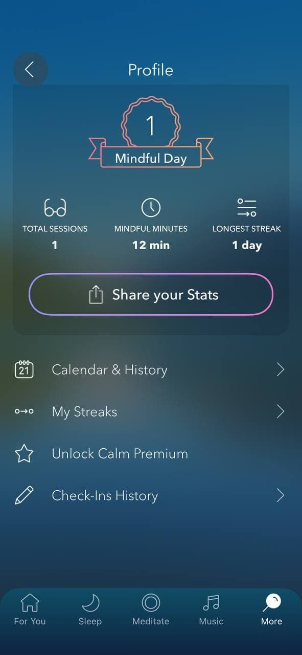 Gamification features can be a great reward for completing guided meditations, courses on health and wellness improvement, sleep, mindfulness improvement, etc. (*shots from [Calm App](https://www.calm.com/){ rel="nofollow" target="_blank" .default-md}*)