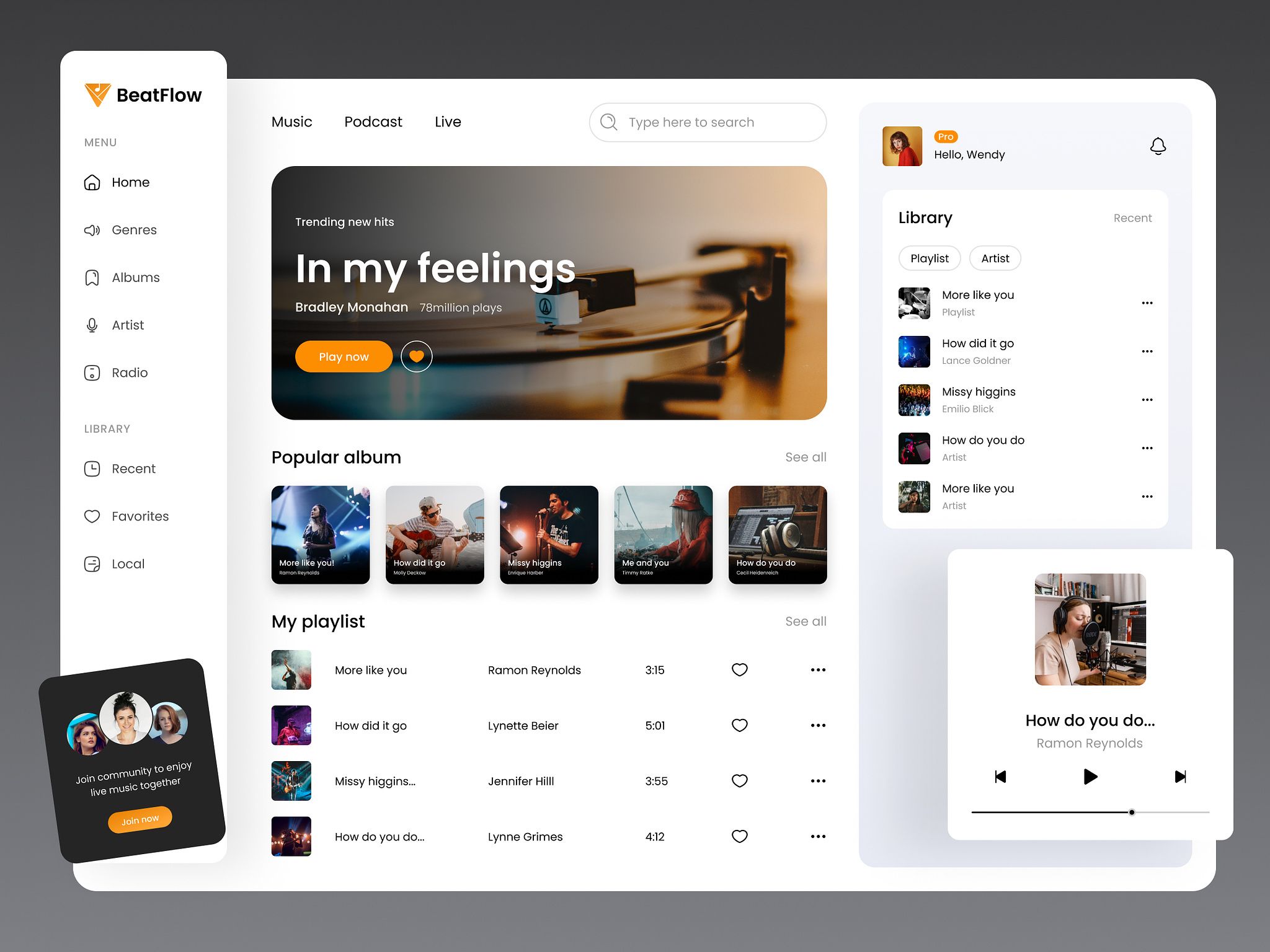 During audio or video streaming website development, think of allowing users to download whatever it is you broadcast (*image by [Tyshchuk Maryna](https://dribbble.com/marynatyshchuk){ rel="nofollow" target="_blank" .default-md}*)