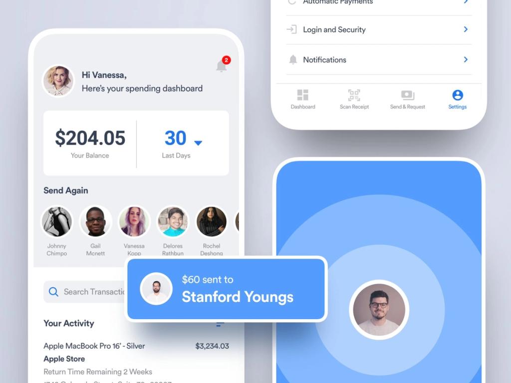 You can ask your app developers to add real-time transaction notification during mobile app development (*image by [YesYou Studio](https://dribbble.com/yesyou){ rel="nofollow" .default-md}*)