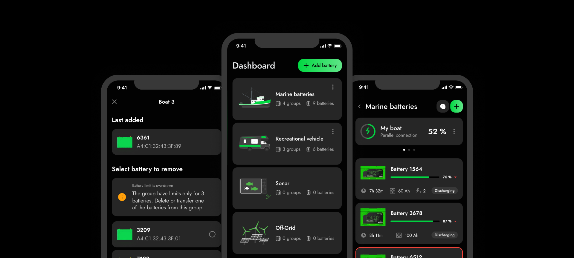 Screenshots of the Norsk Guardian app with Bluetooth connectivity features
