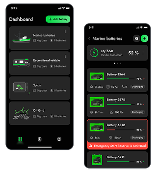 Example of the battery management app with BLE integration - Norsk Guardian