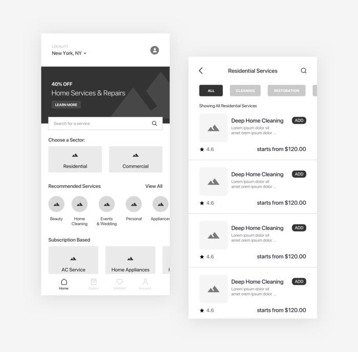 Wireframe example # 2 (*image by [Kishore](https://dribbble.com/elitepixels){ rel="nofollow" .default-md}*)
