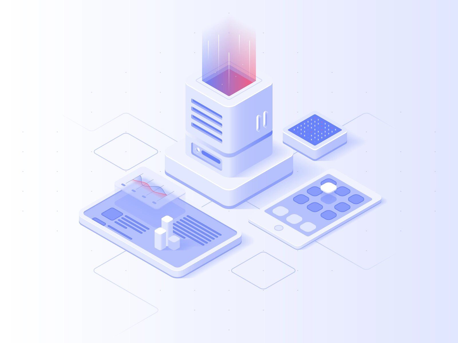 You can use serverless computing (FaaS) along with service of cloud providers for any product (*image by [Martín Priotti](https://dribbble.com/mpriotti){ rel="nofollow" target="_blank" .default-md}*)
