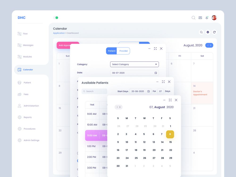 To create an app for psychiatrists or simply mental health applications, you can add schedule for doctors (*image by [Shahriar Ahmed](https://dribbble.com/5H4HRi4R){ rel="nofollow" target="_blank" .default-md}*)