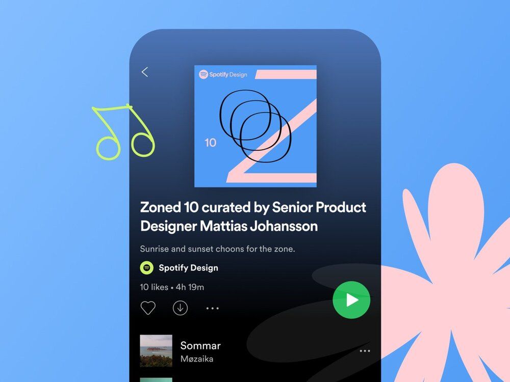 Spotify design playlist (*image by [Mattias Johansson](https://dribbble.com/mattiasjohansson){ rel="nofollow" target="_blank" .default-md}*)